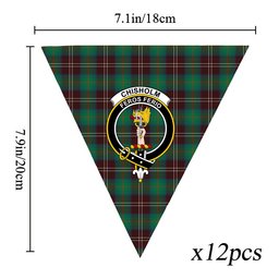 ScotsTee Shop Scottish Chisholm Hunting Ancient Crest Tartan Triangle Flags Tartan Bunting, Pennants (12pcs)