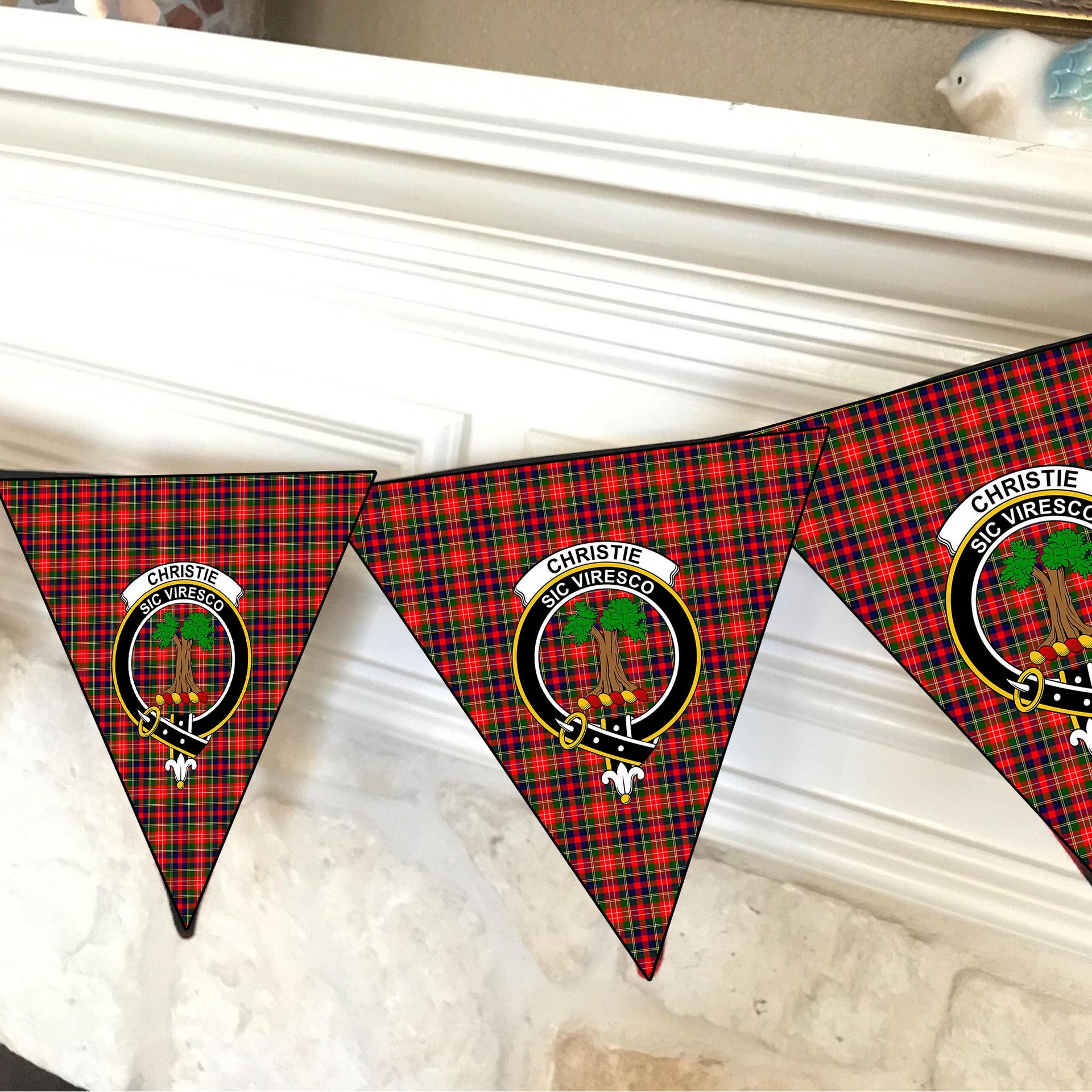 ScotsTee Shop Scottish Christie SC Crest Tartan Triangle Flags Tartan Bunting, Pennants (12pcs)