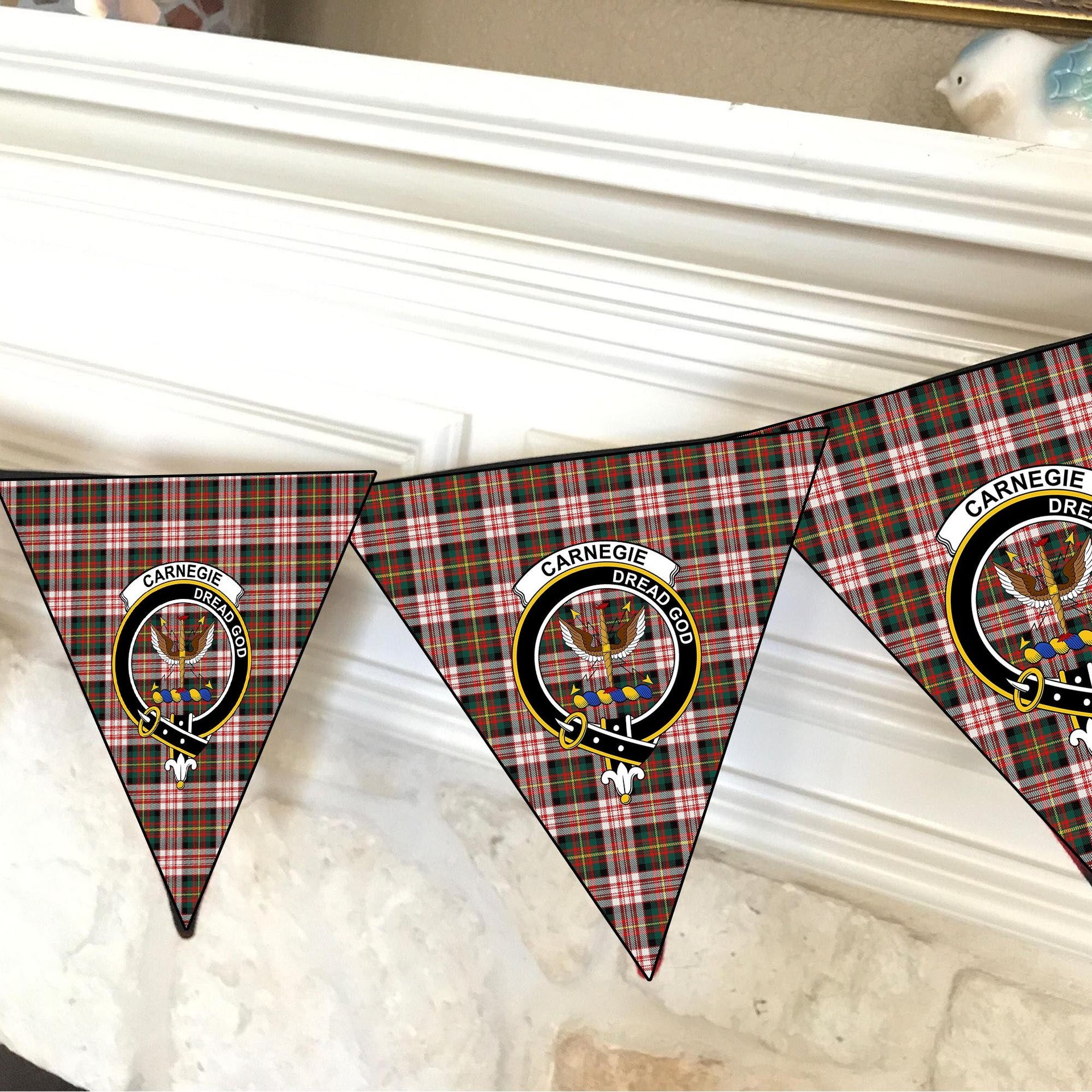 ScotsTee Shop Scottish Carnegie Dress Modern Crest Tartan Triangle Flags Tartan Bunting, Pennants (12pcs)