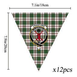 ScotsTee Shop Scottish Crawford Arisaid Dance Ancient Crest Tartan Triangle Flags Tartan Bunting, Pennants (12pcs)