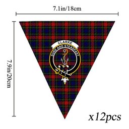 ScotsTee Shop Scottish Clarke Red Crest Tartan Triangle Flags Tartan Bunting, Pennants (12pcs)