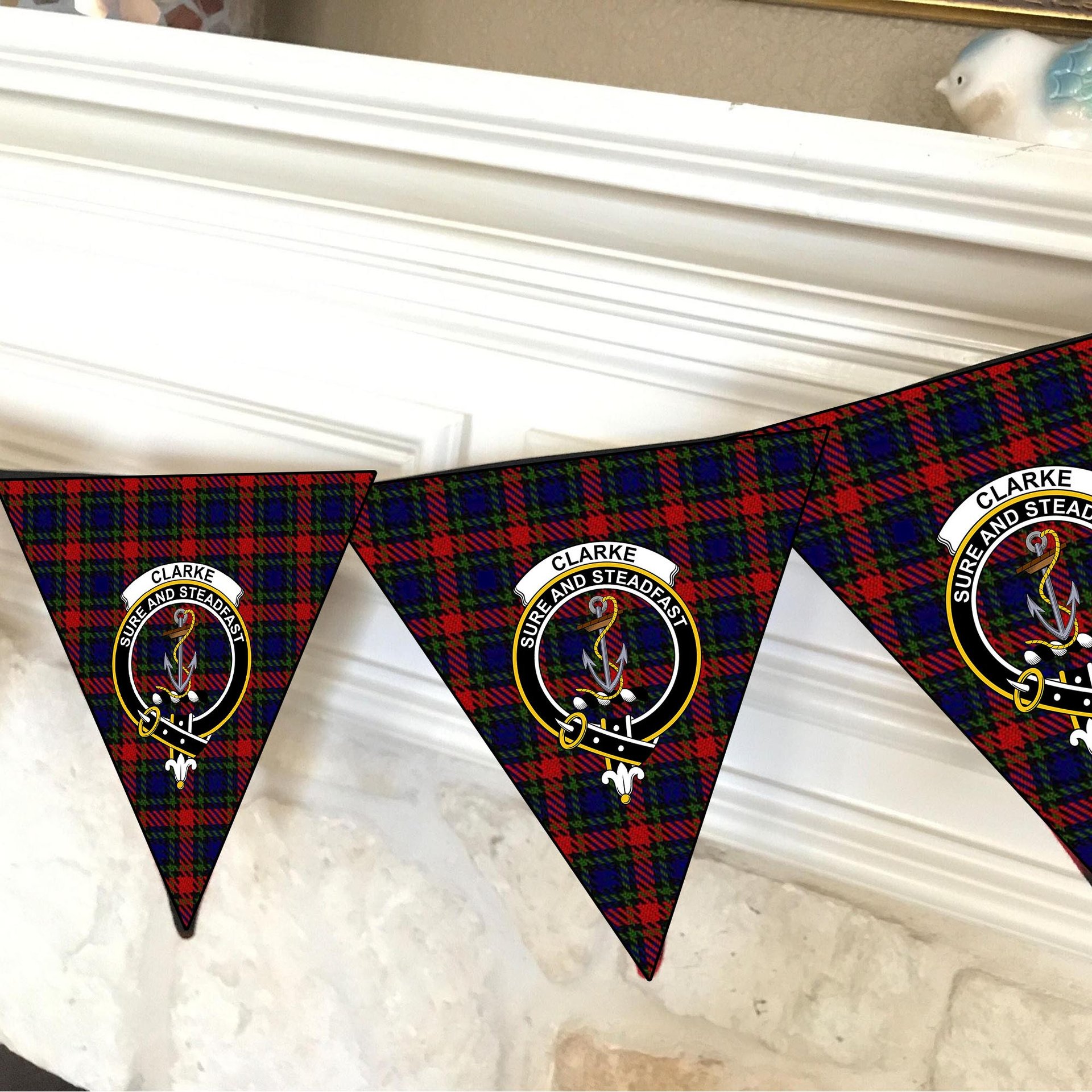 ScotsTee Shop Scottish Clarke Red Crest Tartan Triangle Flags Tartan Bunting, Pennants (12pcs)