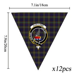 ScotsTee Shop Scottish Clelland SC Crest Tartan Triangle Flags Tartan Bunting, Pennants (12pcs)