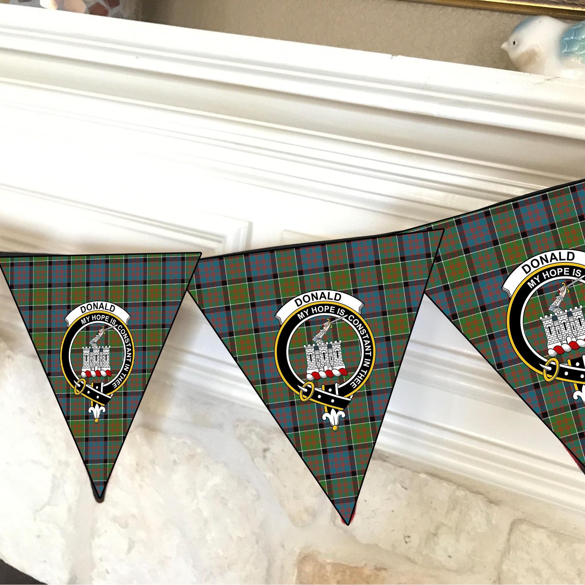 ScotsTee Shop Scottish Donald of Clan Ranald Ancient Crest Tartan Triangle Flags Tartan Bunting, Pennants (12pcs)