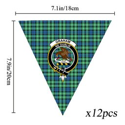 ScotsTee Shop Scottish Graham of Montrose Ancient Crest Tartan Triangle Flags Tartan Bunting, Pennants (12pcs)