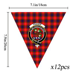 ScotsTee Shop Scottish Fraser Modern SC Crest Tartan Triangle Flags Tartan Bunting, Pennants (12pcs)