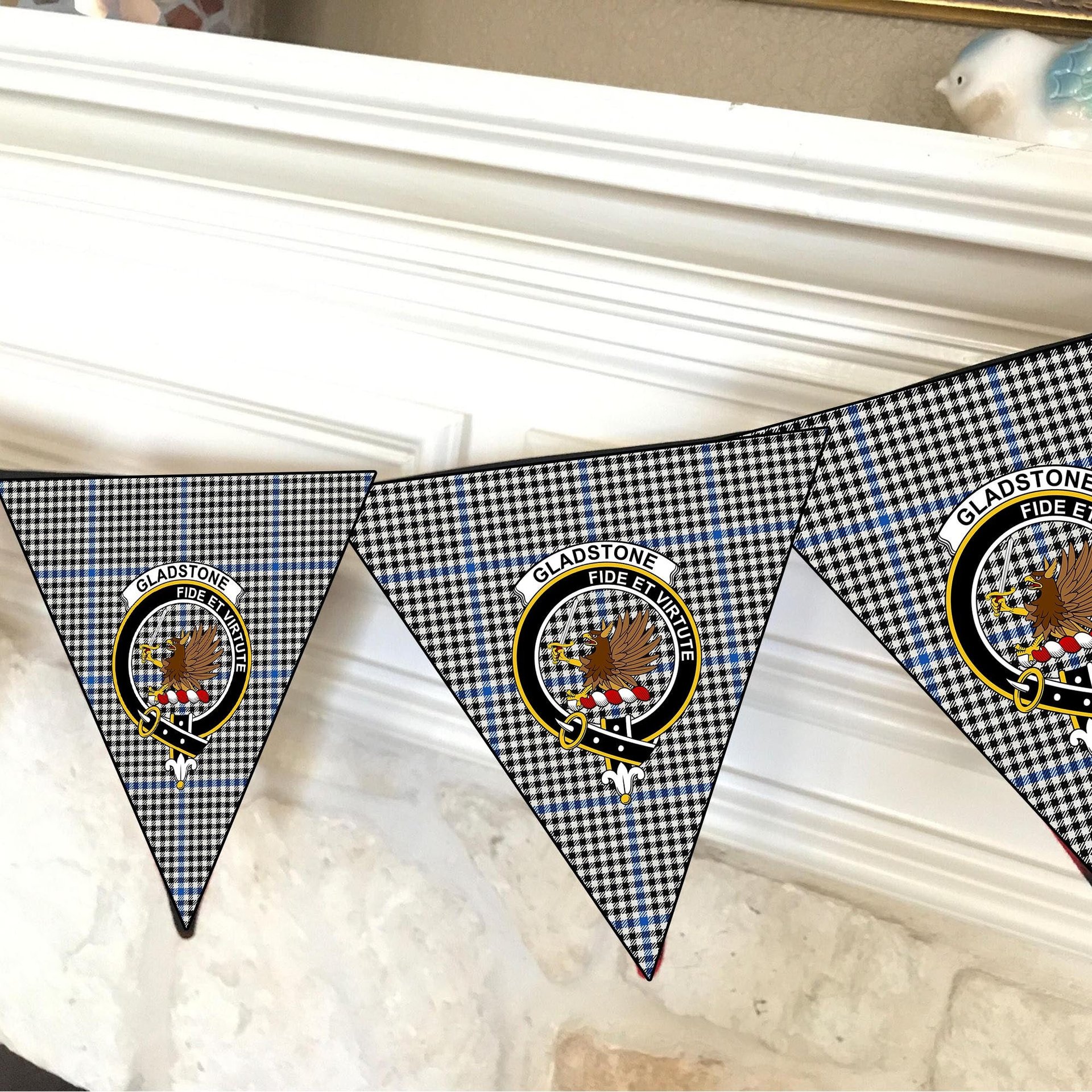 ScotsTee Shop Scottish Gladstone Modern Crest Tartan Triangle Flags Tartan Bunting, Pennants (12pcs)