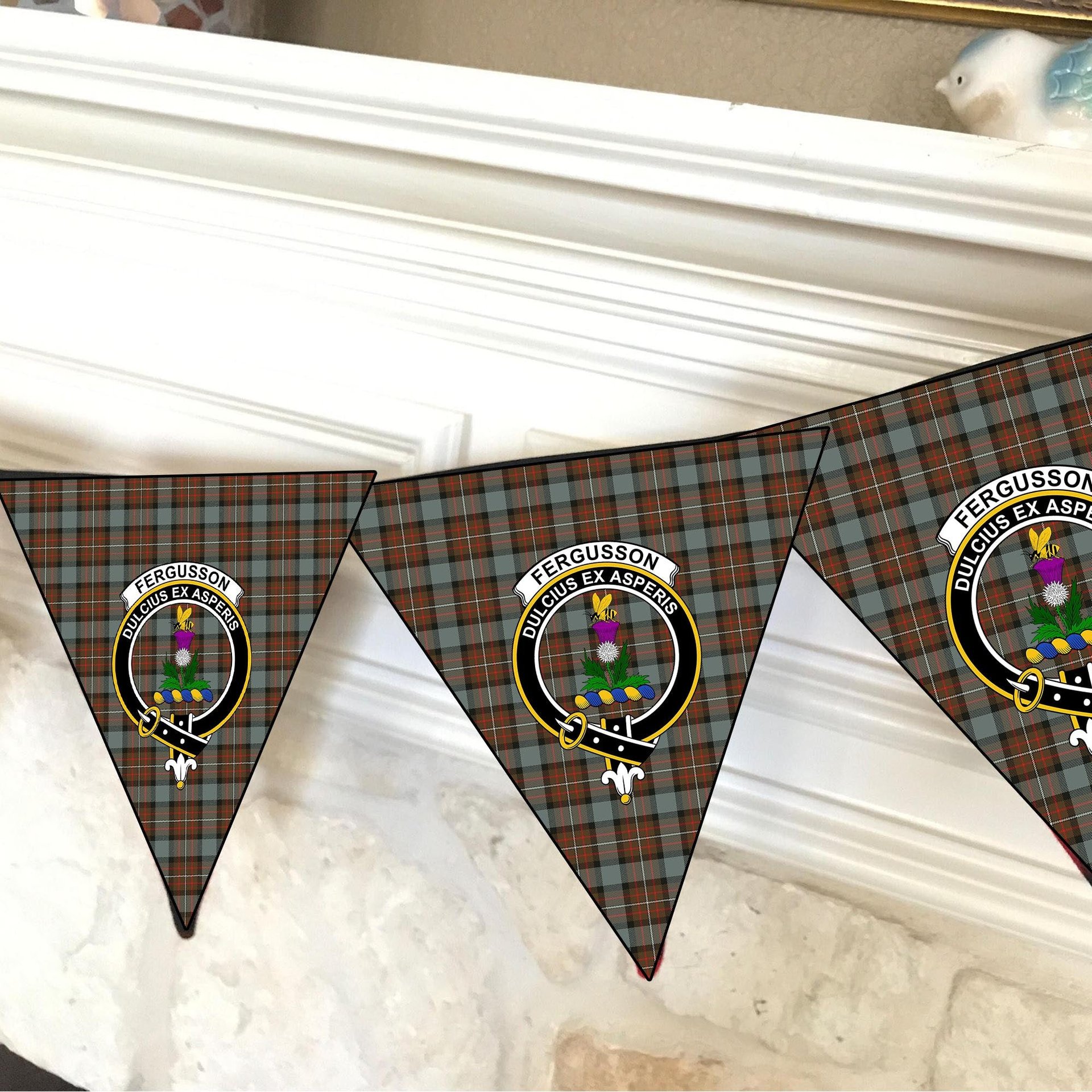 ScotsTee Shop Scottish Fergusson Weathered Crest Tartan Triangle Flags Tartan Bunting, Pennants (12pcs)
