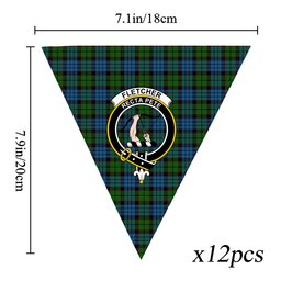 ScotsTee Shop Scottish Fletcher 2 Crest Tartan Triangle Flags Tartan Bunting, Pennants (12pcs)