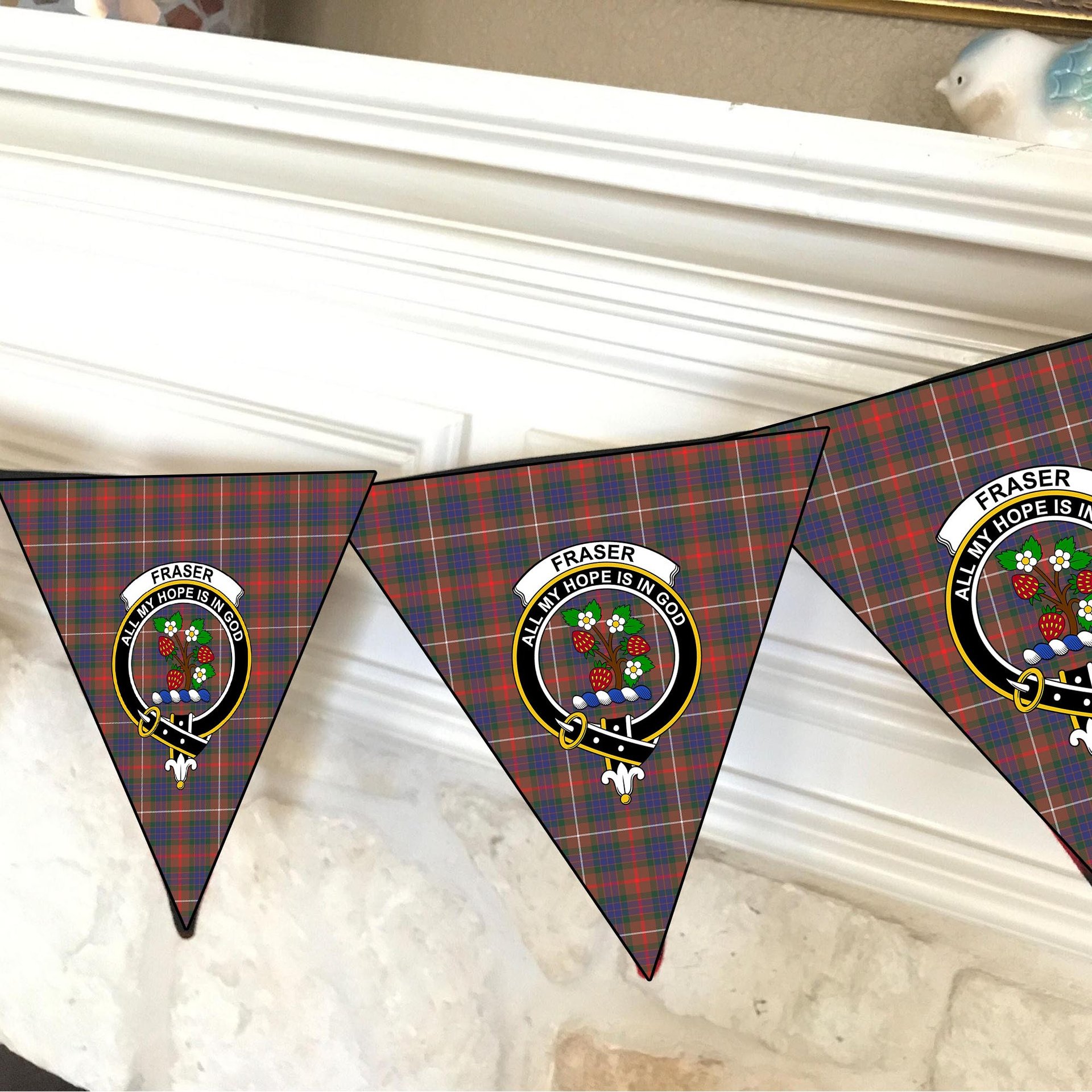 ScotsTee Shop Scottish Fraser Hunting Modern Crest Tartan Triangle Flags Tartan Bunting, Pennants (12pcs)
