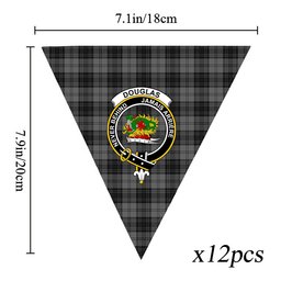 ScotsTee Shop Scottish Douglas Grey Vestiarium Scoticum Crest Tartan Triangle Flags Tartan Bunting, Pennants (12pcs)