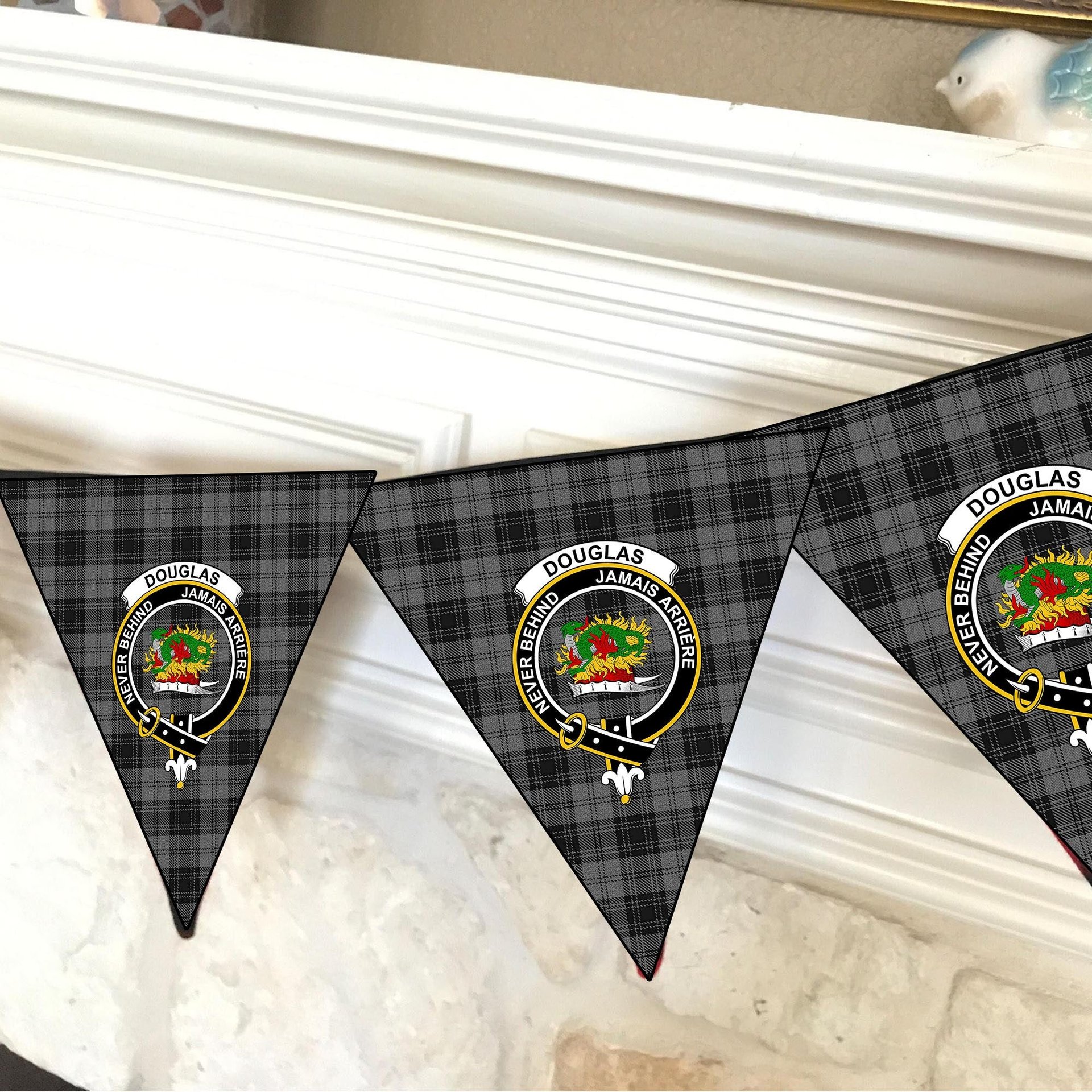 ScotsTee Shop Scottish Douglas Grey Vestiarium Scoticum Crest Tartan Triangle Flags Tartan Bunting, Pennants (12pcs)