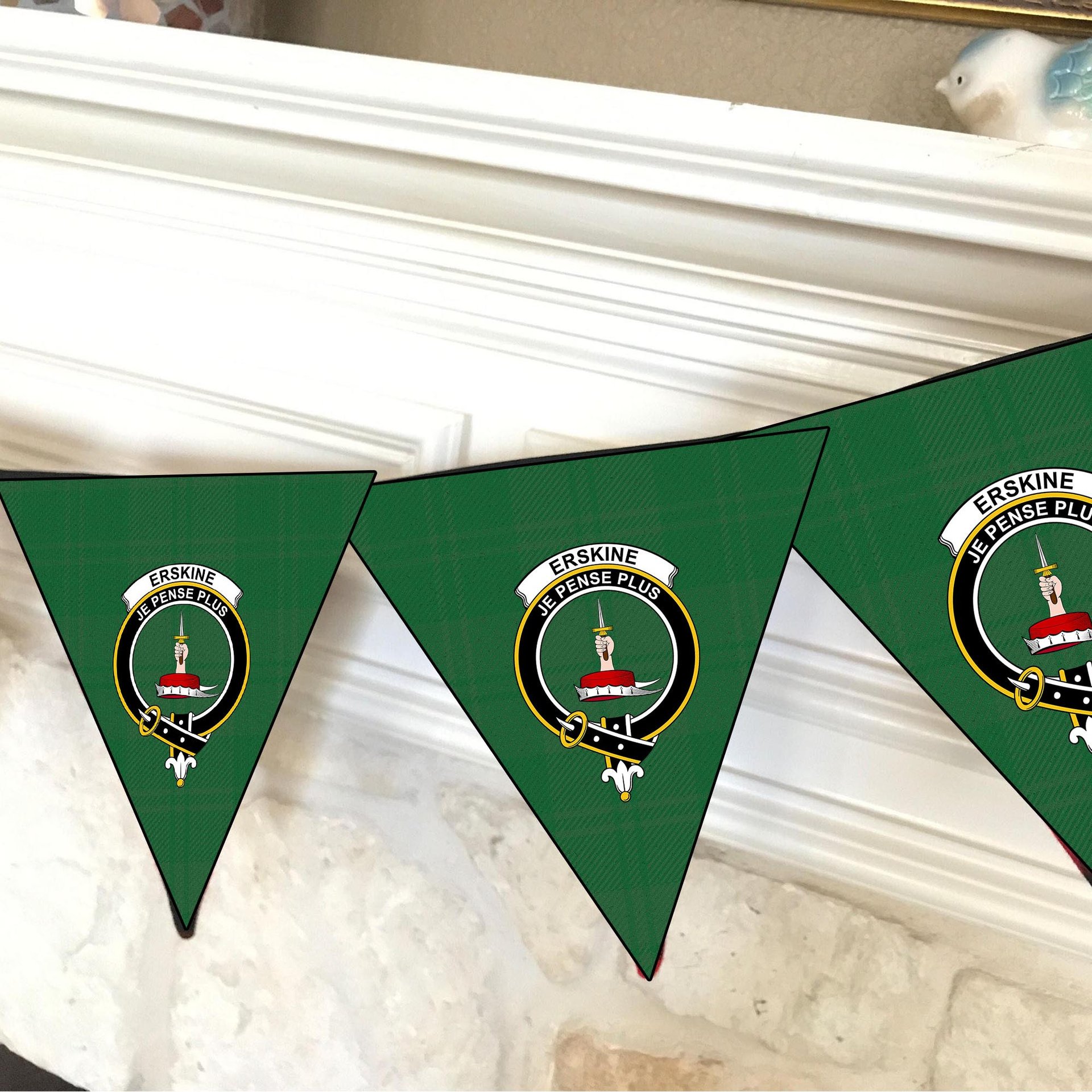 ScotsTee Shop Scottish Erskine Hunting Ancient Crest Tartan Triangle Flags Tartan Bunting, Pennants (12pcs)