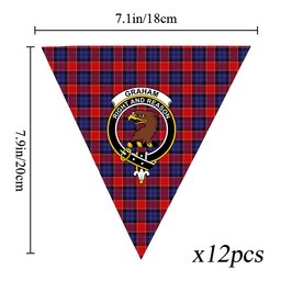 ScotsTee Shop Scottish Graham of Menteith Red Crest Tartan Triangle Flags Tartan Bunting, Pennants (12pcs)