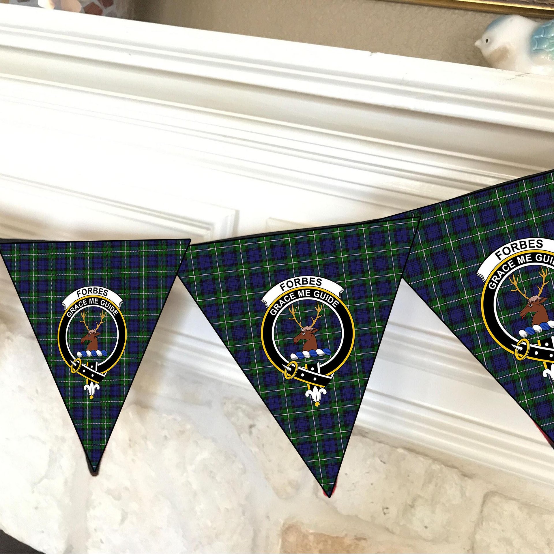 ScotsTee Shop Scottish Forbes Crest Tartan Triangle Flags Tartan Bunting, Pennants (12pcs)
