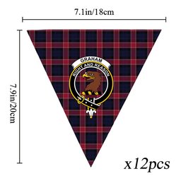 ScotsTee Shop Scottish Graham of Menteith Red Modern Crest Tartan Triangle Flags Tartan Bunting, Pennants (12pcs)