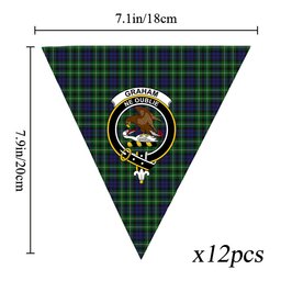 ScotsTee Shop Scottish Graham of Montrose 2 Crest Tartan Triangle Flags Tartan Bunting, Pennants (12pcs)