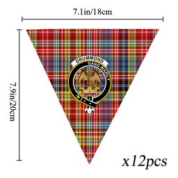 ScotsTee Shop Scottish Drummond of Strathallan Modern Crest Tartan Triangle Flags Tartan Bunting, Pennants (12pcs)