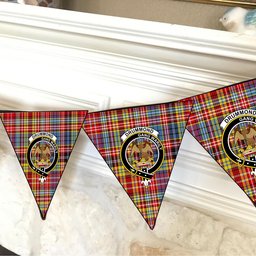 ScotsTee Shop Scottish Drummond of Strathallan Modern Crest Tartan Triangle Flags Tartan Bunting, Pennants (12pcs)