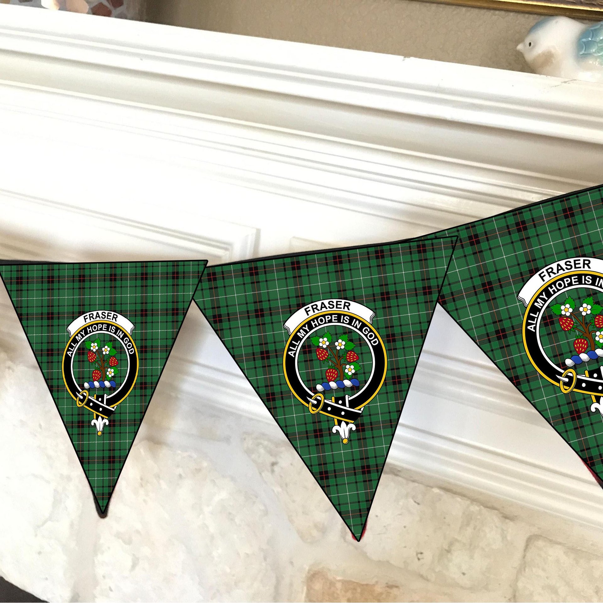 ScotsTee Shop Scottish Fraser Gathering Hunting Ancient Crest Tartan Triangle Flags Tartan Bunting, Pennants (12pcs)