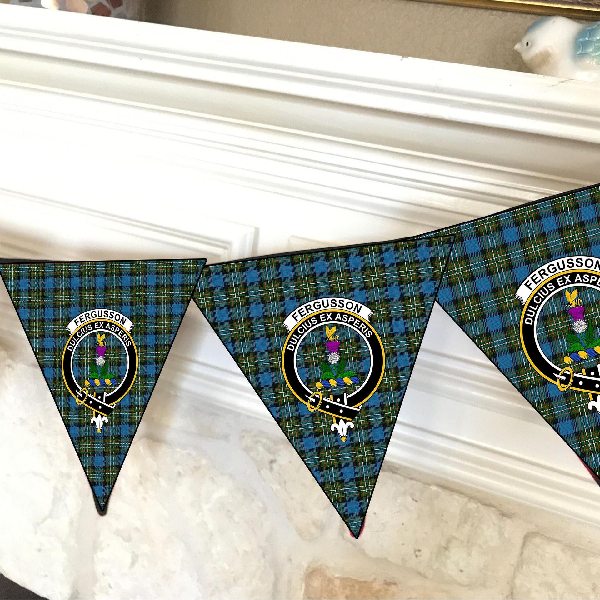 ScotsTee Shop Scottish Ferguson Tarlogie Crest Tartan Triangle Flags Tartan Bunting, Pennants (12pcs)