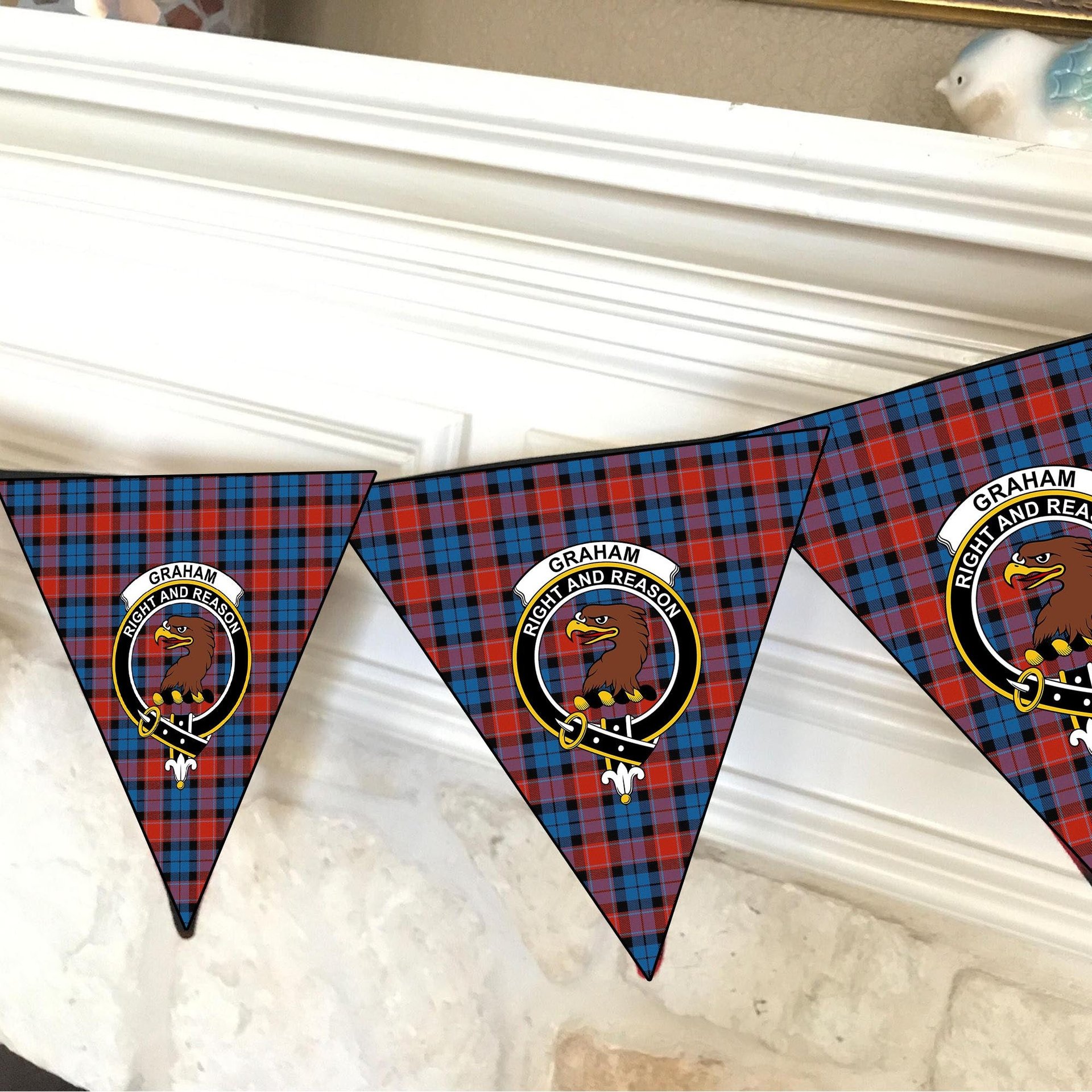 ScotsTee Shop Scottish Graham of Menteith Red Ancient Crest Tartan Triangle Flags Tartan Bunting, Pennants (12pcs)
