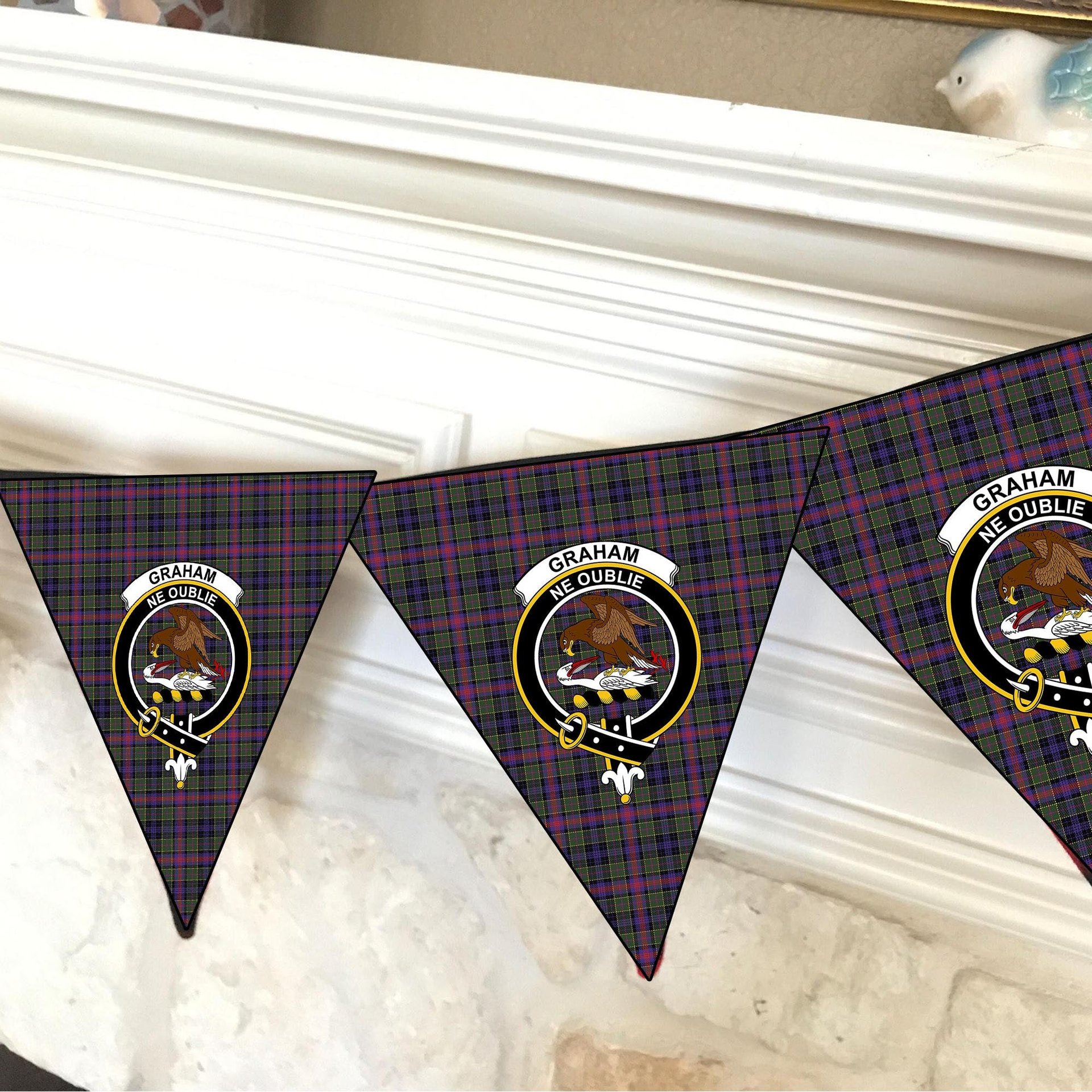 ScotsTee Shop Scottish Graham of Airth Modern Crest Tartan Triangle Flags Tartan Bunting, Pennants (12pcs)