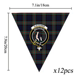 ScotsTee Shop Scottish Fletcher of Dunans Modern Crest Tartan Triangle Flags Tartan Bunting, Pennants (12pcs)