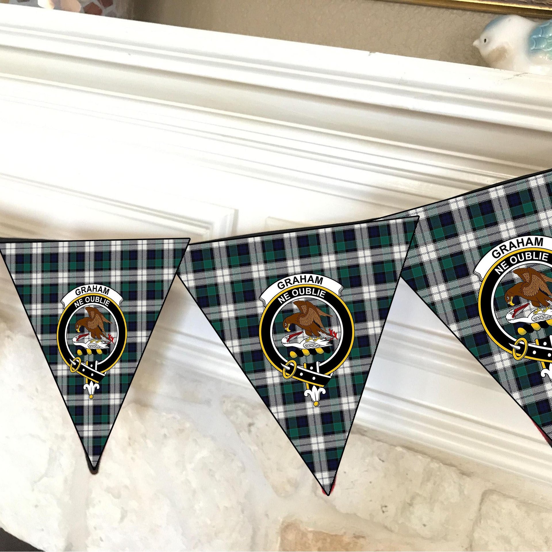 ScotsTee Shop Scottish Graham Dress Modern Crest Tartan Triangle Flags Tartan Bunting, Pennants (12pcs)