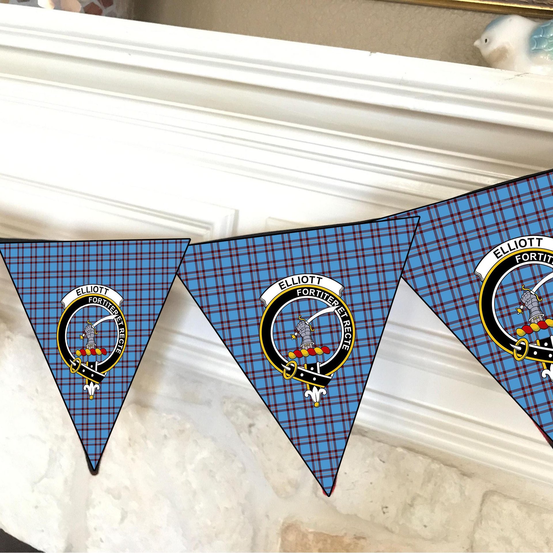 ScotsTee Shop Scottish Elliot Ancient Crest Tartan Triangle Flags Tartan Bunting, Pennants (12pcs)