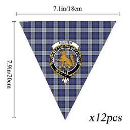 ScotsTee Shop Scottish Gillies Dress Blue Crest Tartan Triangle Flags Tartan Bunting, Pennants (12pcs)