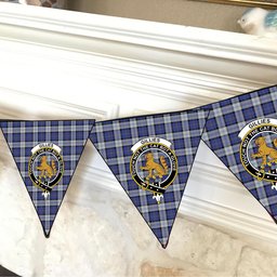 ScotsTee Shop Scottish Gillies Dress Blue Crest Tartan Triangle Flags Tartan Bunting, Pennants (12pcs)