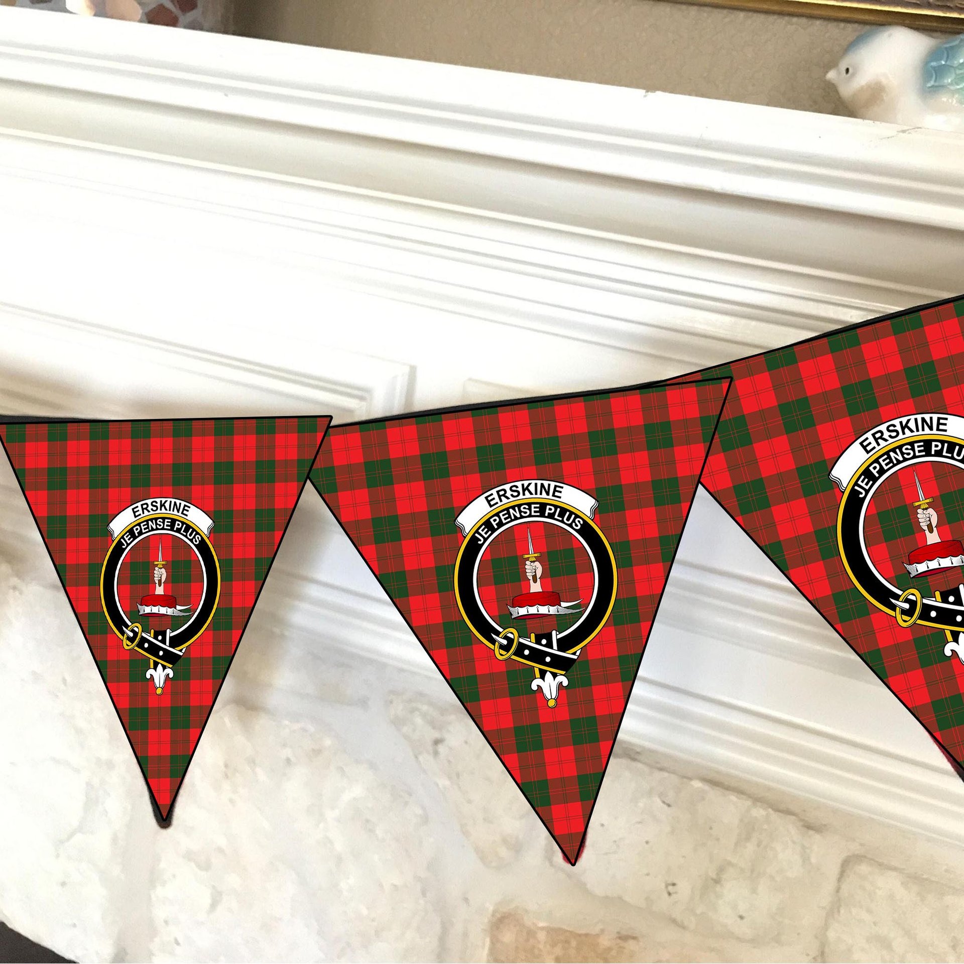 ScotsTee Shop Scottish Erskine Modern Crest Tartan Triangle Flags Tartan Bunting, Pennants (12pcs)