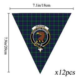ScotsTee Shop Scottish Graham of Menteith Crest Tartan Triangle Flags Tartan Bunting, Pennants (12pcs)