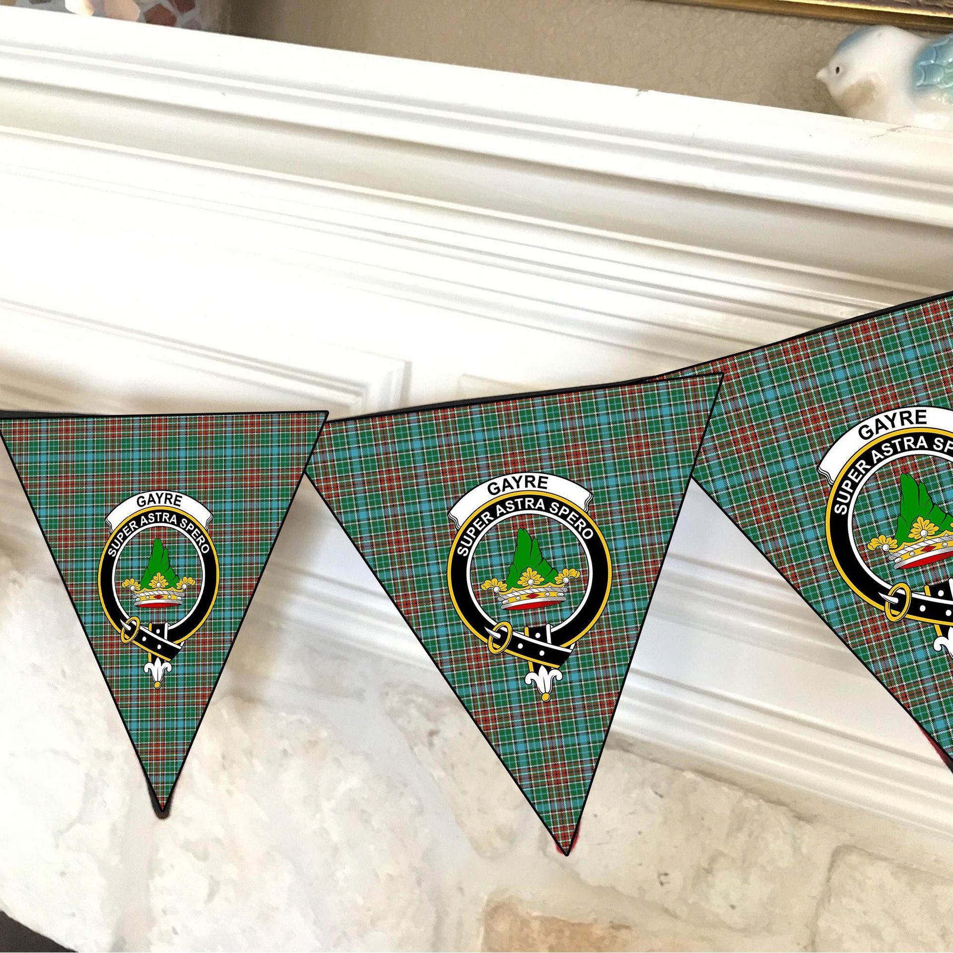 ScotsTee Shop Scottish Gayre Ancient Crest Tartan Triangle Flags Tartan Bunting, Pennants (12pcs)