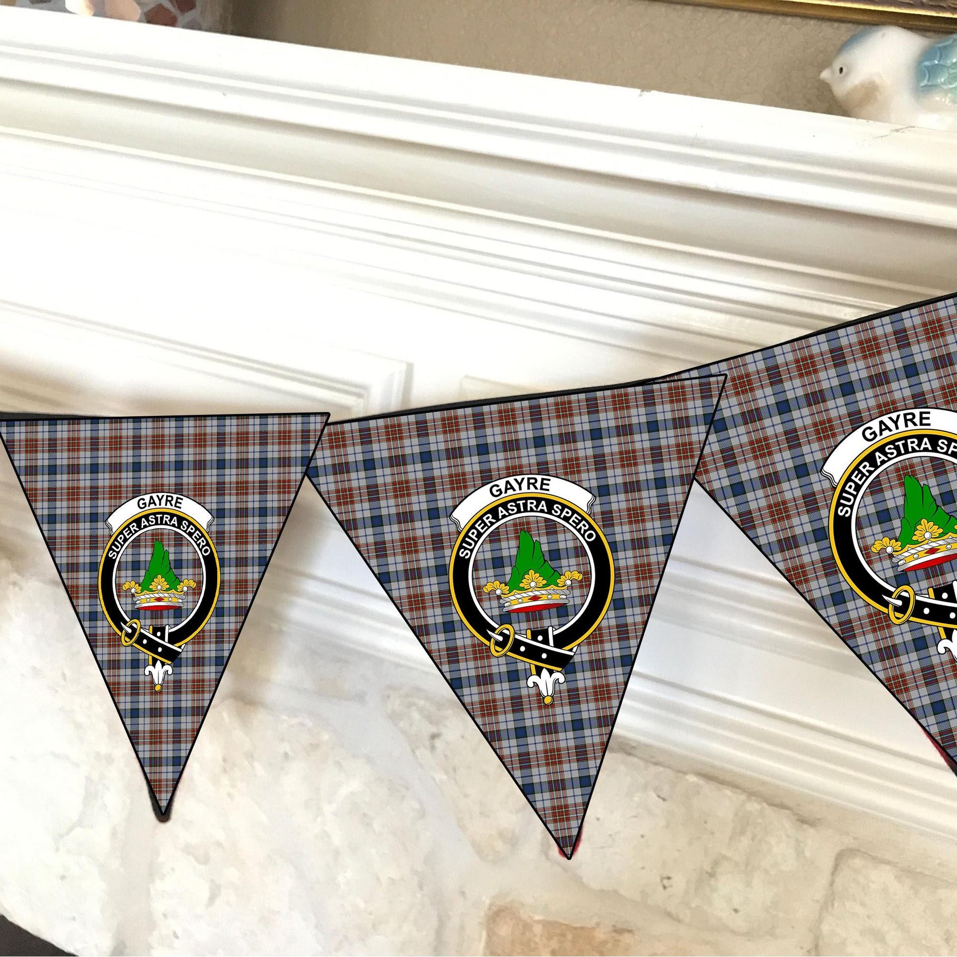 ScotsTee Shop Scottish Gayre Arisaidh Crest Tartan Triangle Flags Tartan Bunting, Pennants (12pcs)