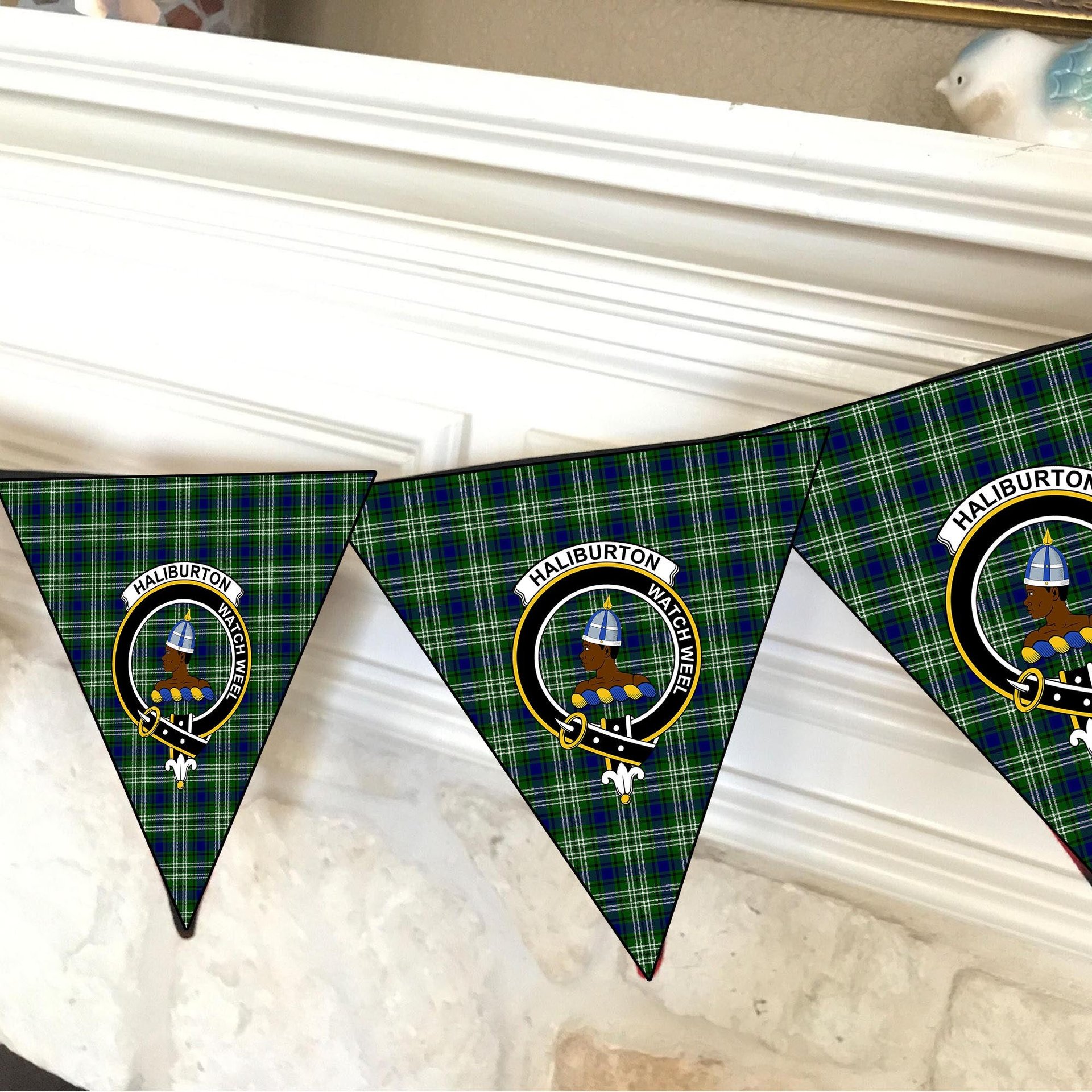 ScotsTee Shop Scottish Haliburton Crest Tartan Triangle Flags Tartan Bunting, Pennants (12pcs)