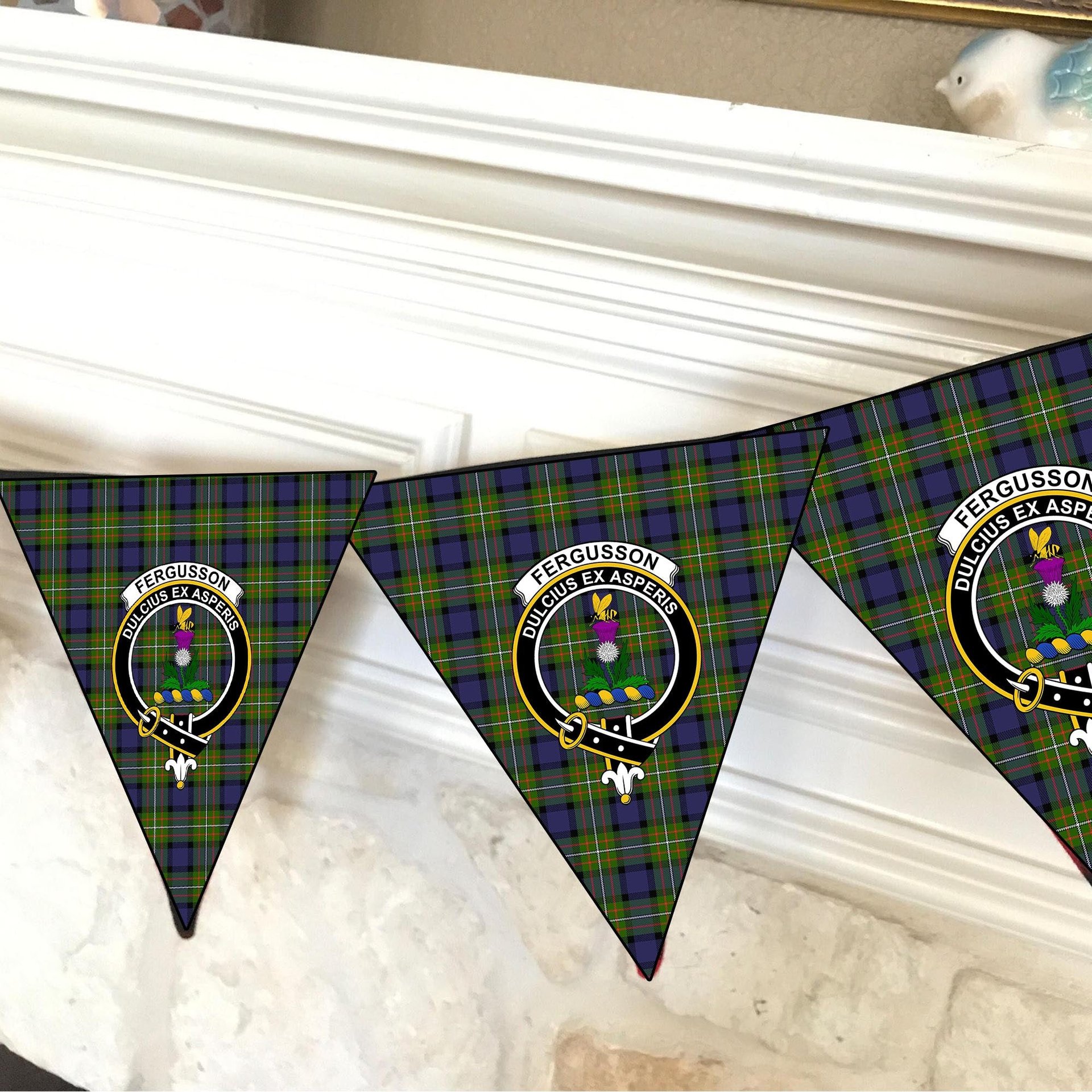 ScotsTee Shop Scottish Ferguson Modern Crest Tartan Triangle Flags Tartan Bunting, Pennants (12pcs)