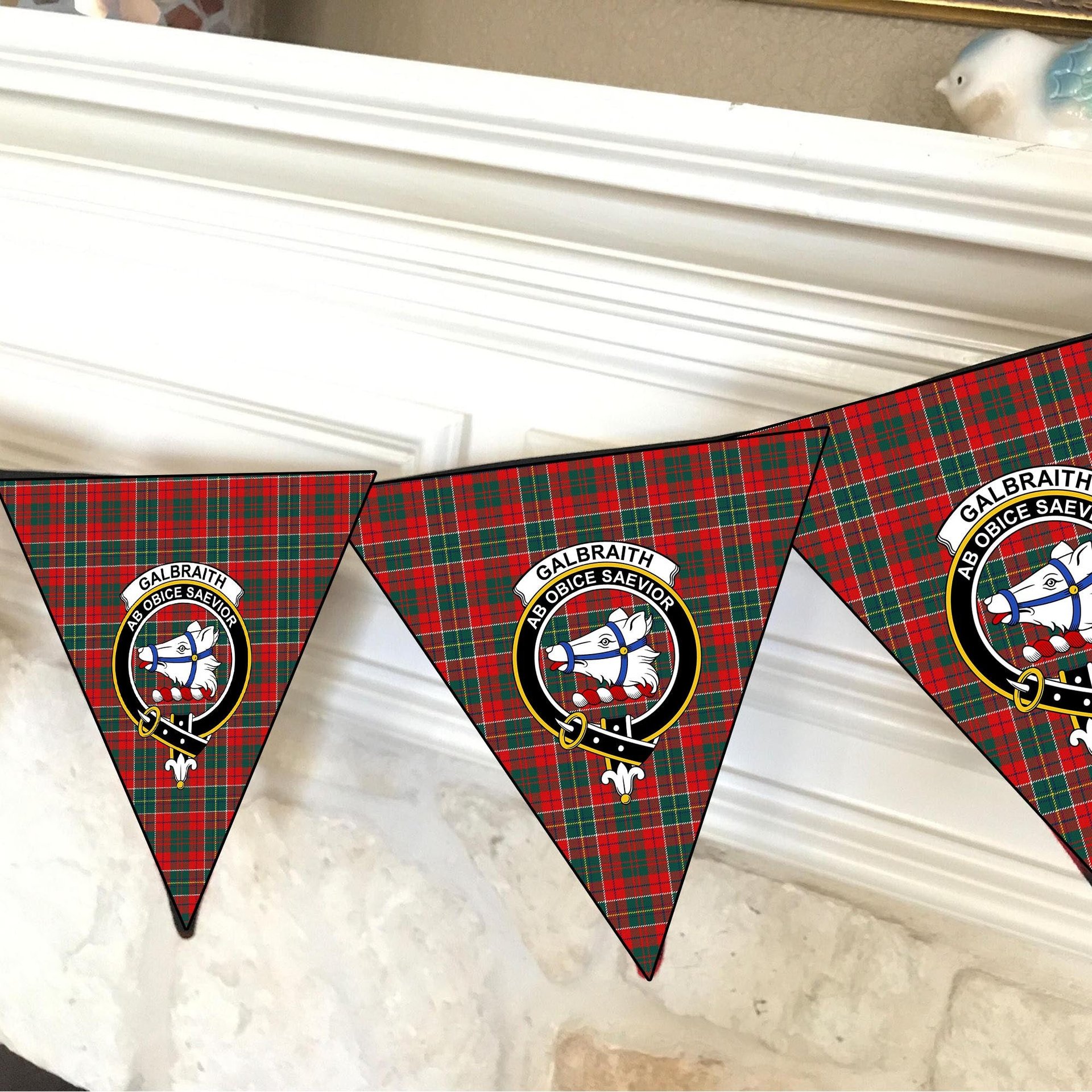 ScotsTee Shop Scottish Galbraith USA Modern Crest Tartan Triangle Flags Tartan Bunting, Pennants (12pcs)