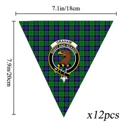 ScotsTee Shop Scottish Graham of Menteith Modern Crest Tartan Triangle Flags Tartan Bunting, Pennants (12pcs)