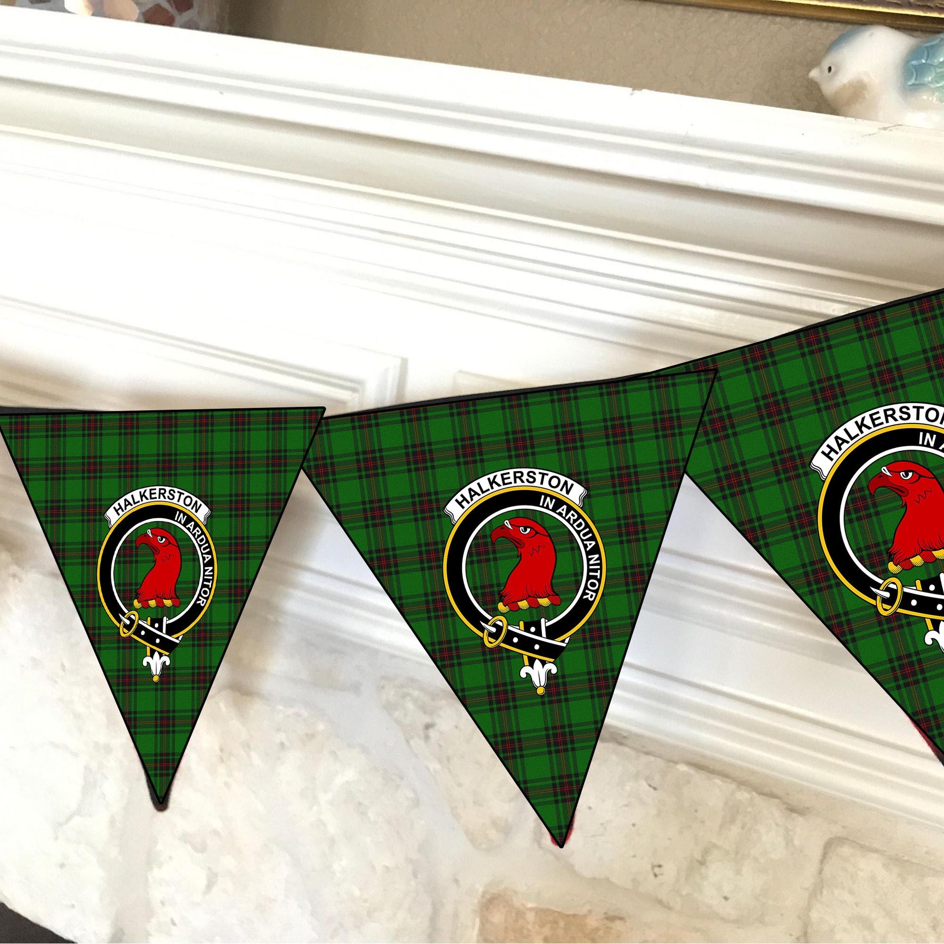 ScotsTee Shop Scottish Halkerston Crest Tartan Triangle Flags Tartan Bunting, Pennants (12pcs)