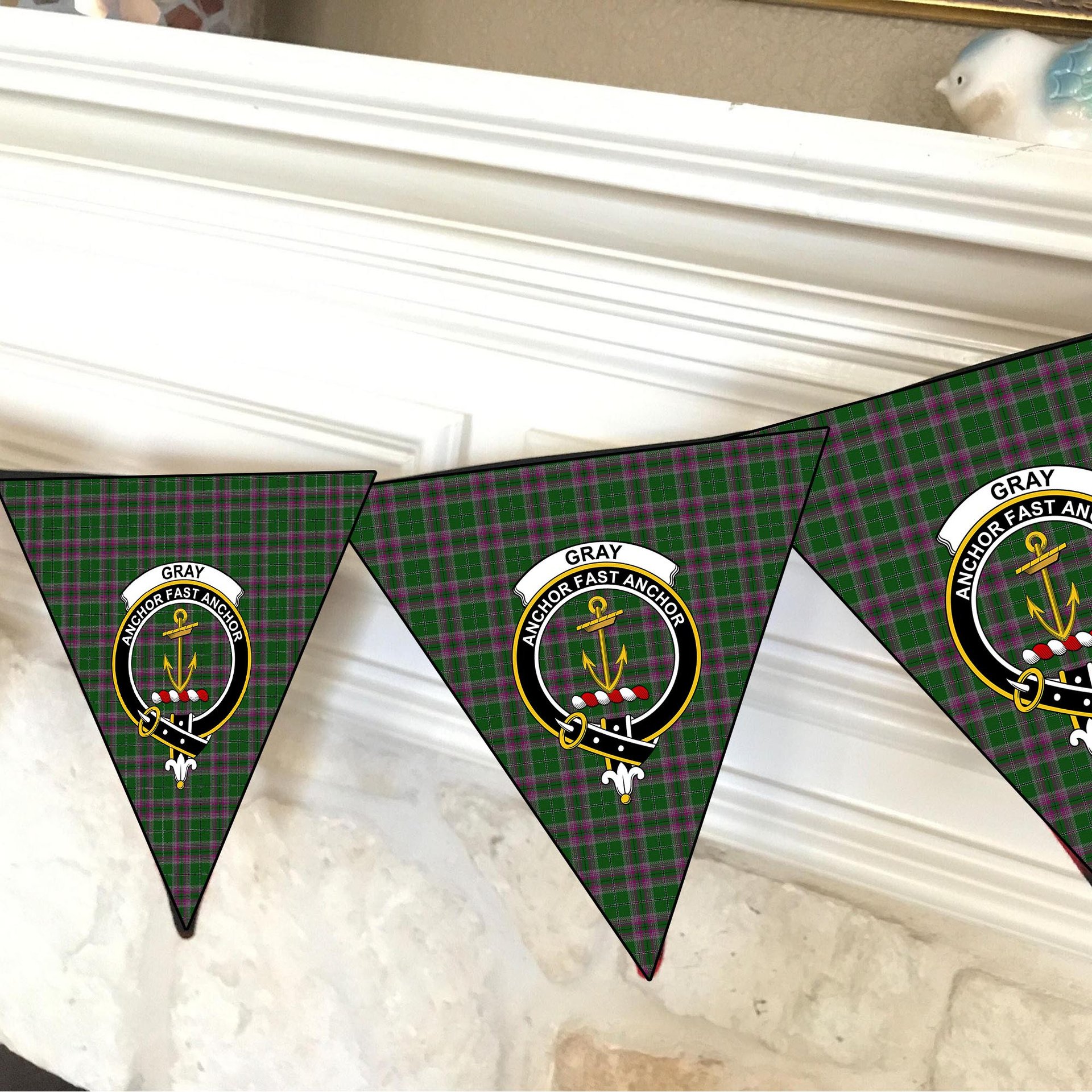 ScotsTee Shop Scottish Gray Hunting Crest Tartan Triangle Flags Tartan Bunting, Pennants (12pcs)