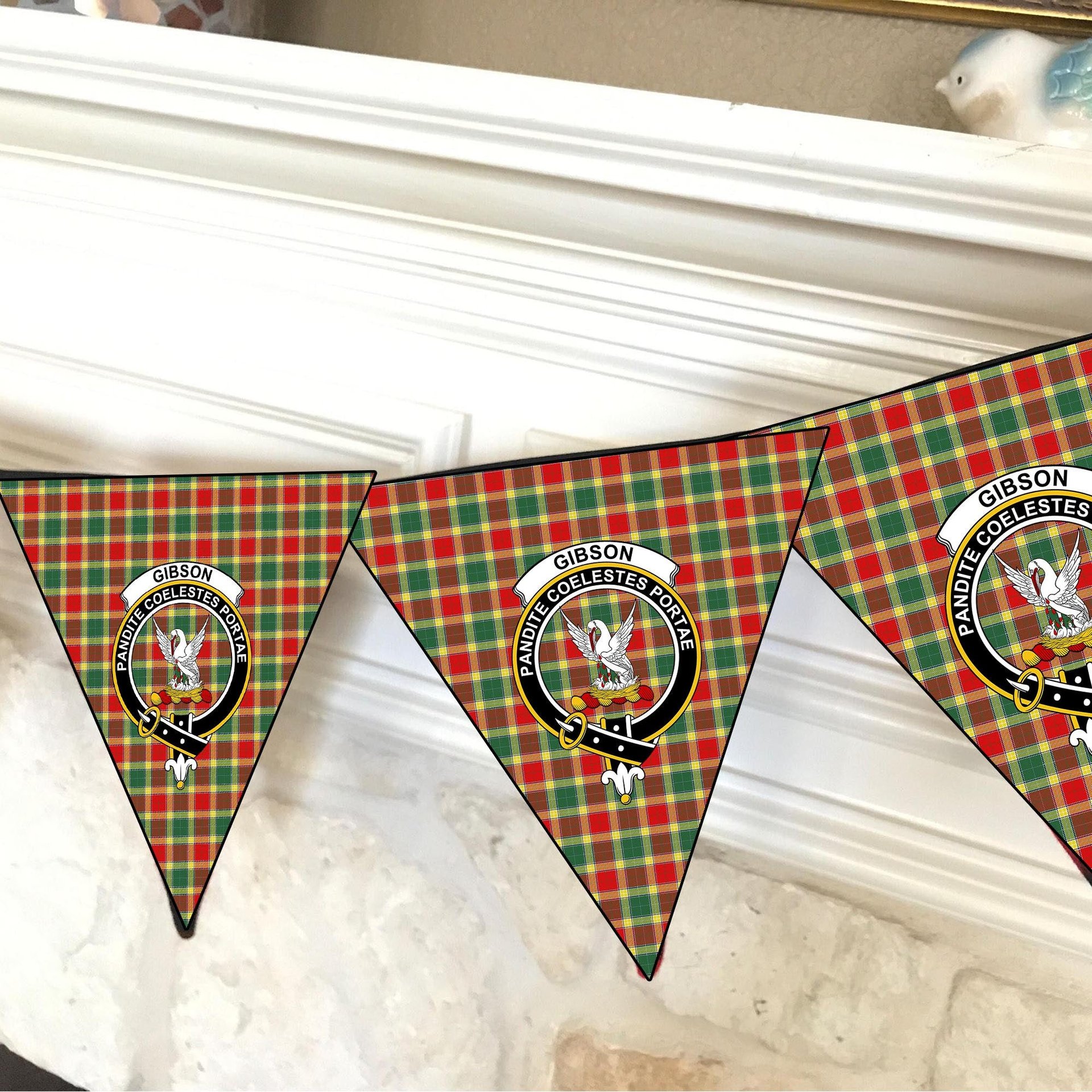 ScotsTee Shop Scottish Gibson Modern Crest Tartan Triangle Flags Tartan Bunting, Pennants (12pcs)