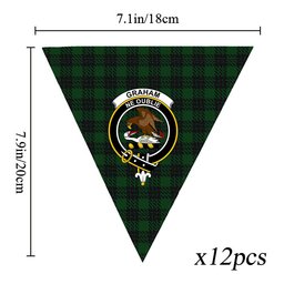 ScotsTee Shop Scottish Graham Crest Tartan Triangle Flags Tartan Bunting, Pennants (12pcs)