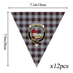 ScotsTee Shop Scottish MacDonald Dress 3 Crest Tartan Triangle Flags Tartan Bunting, Pennants (12pcs)