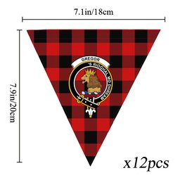 ScotsTee Shop Scottish Gregor Red & Black Modern Crest Tartan Triangle Flags Tartan Bunting, Pennants (12pcs)