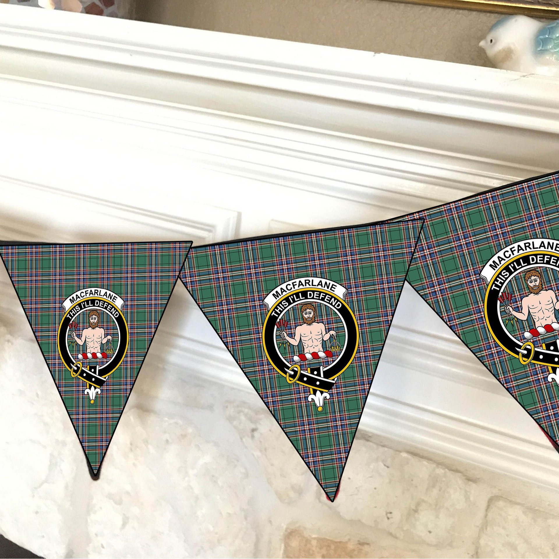 ScotsTee Shop Scottish MacFarlane Hunting Ancient Crest Tartan Triangle Flags Tartan Bunting, Pennants (12pcs)