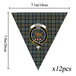 ScotsTee Shop Scottish Scott Green Modern Crest Tartan Triangle Flags Tartan Bunting, Pennants (12pcs)