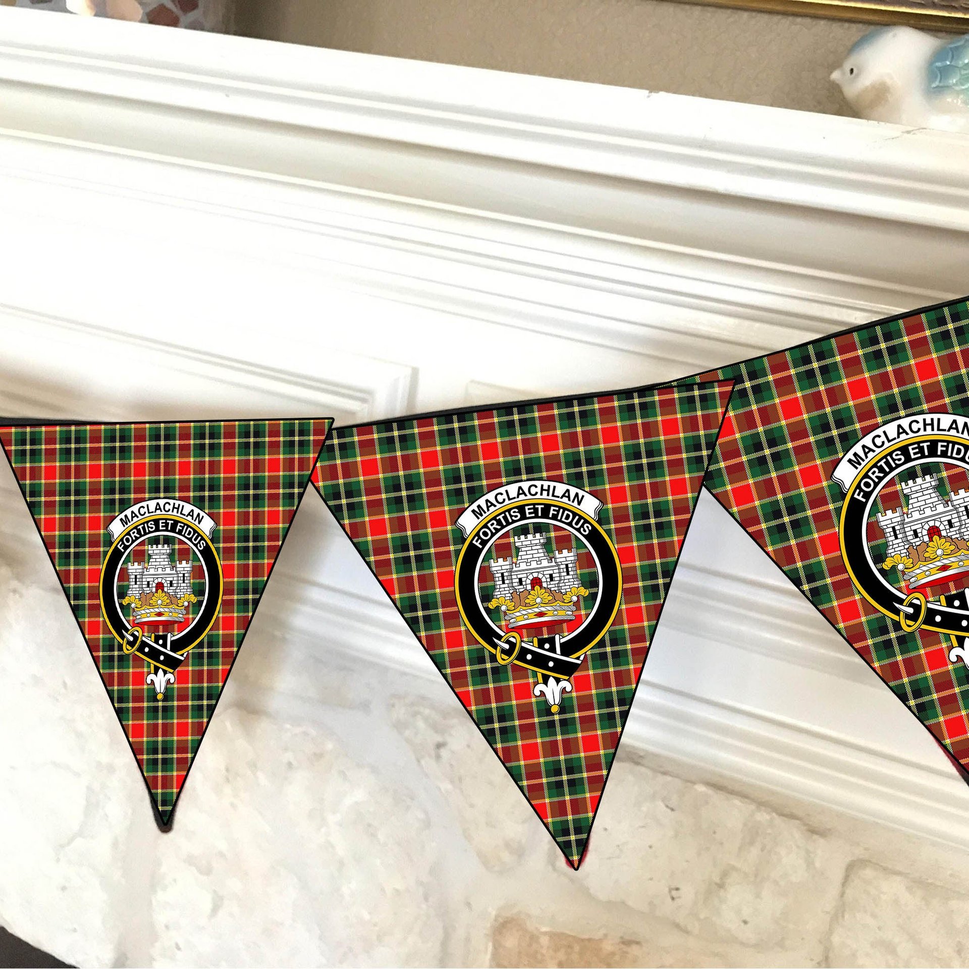 ScotsTee Shop Scottish MacLachlan Hunting Modern Crest Tartan Triangle Flags Tartan Bunting, Pennants (12pcs)