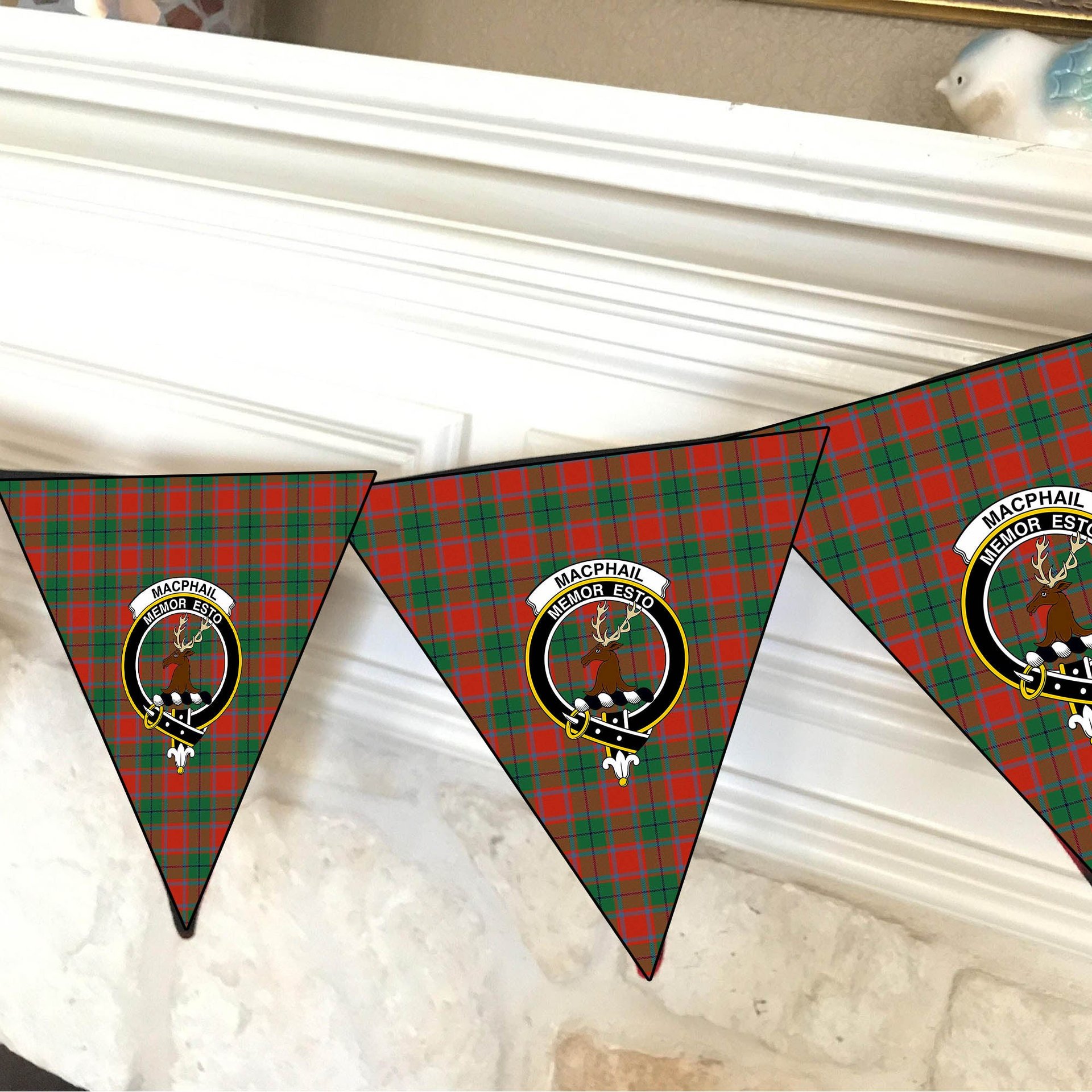ScotsTee Shop Scottish MacPhail Blue Bands Ancient Crest Tartan Triangle Flags Tartan Bunting, Pennants (12pcs)